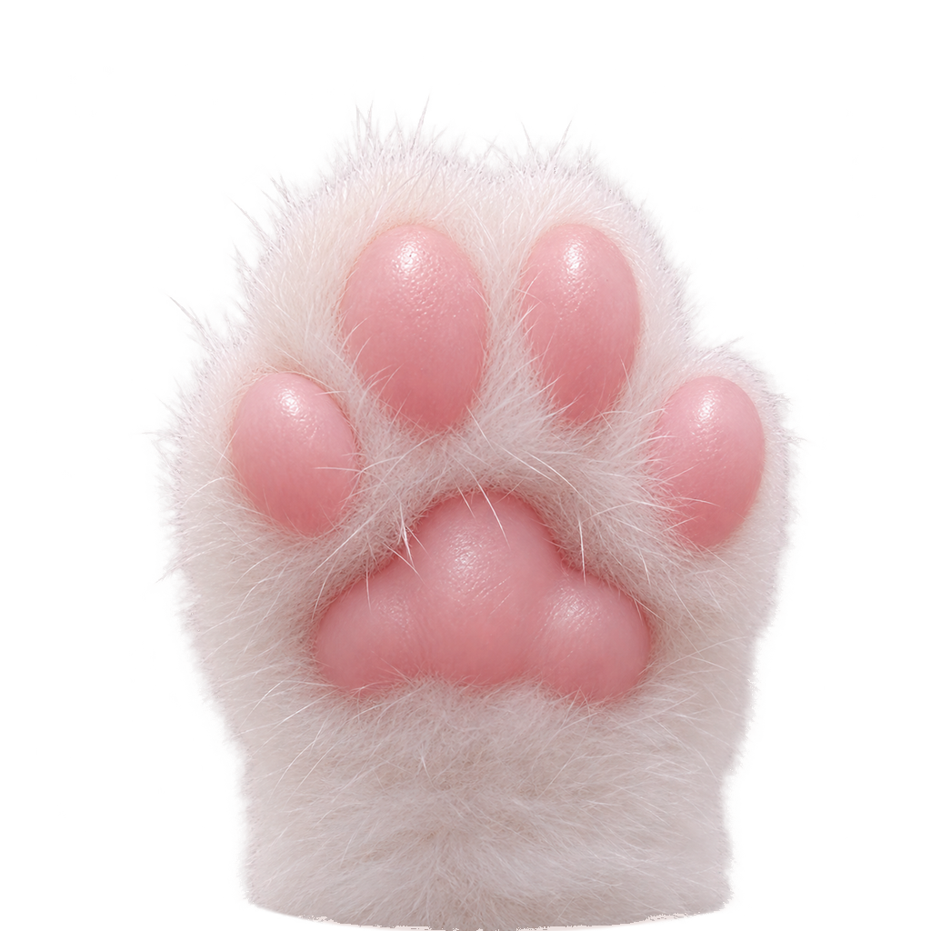 短い白い毛と、ぷっくりしたピンクの肉球を持つ子猫の前足